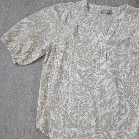Fransa Cotton Linen Blend Tan & White Patterned Blouse Size L - Picture 5 of 12